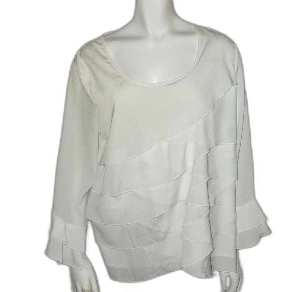 Milano Long Sleeve Blouse with Tiered White Cascading Ruffles Womens Size Large
